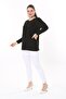 Women's Large Size Black Stone and Back Robe Lace Detailed Long Sleeve Blouse 65N37694 - 8