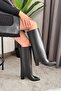 Women's Kosvel Black Leather Boots with Detachable Detail - 4