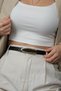 Women's Black Leather Belt - Thin Dress and Trouser Belt with Yellow Buckle - 6