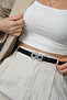 Women's Black Leather Belt with Infinity Buckle - Slim and Stylish Design