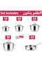 9 Piece Cookware Set Stainless Steel 18/10 Turkey Made Silver - 2