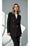 Black Tweed Fabric Gold Buttoned Lined Blazer Jacket