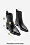 Women's Pointed Toe Thick Heeled Double Elastic Heeled Boots Ropes Black - 7