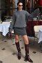 Dark Gray Crew Neck Knit Pattern Women's Knitwear Sweater Mg2601 - 4