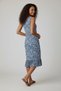 Relaxed Fit Blue Leaf Printed Frilled Hem Cotton V-Neck Sleeveless Midi Length Summer Dress - 5