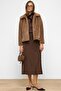 Reglan Sleeve Zippered Faux Fur Jacket Kamel 1012 - 2
