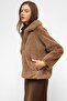 Reglan Sleeve Zippered Faux Fur Jacket Kamel 1012 - 5
