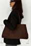 Women's Bitter Brown Magnetic Closure Suede Large Hand and Shoulder Bag - 4