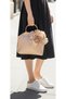 Beige Gold Metal D-Handle 3D Rose Motif Flower Handbag |   Wedding/Invitation Packages