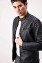Water Repellent Slim Fit Zip-Up Faux Leather Coat - Stand Collar D6241Ax25Sp - 3