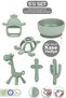 5-Piece Silicone Teether Set - Animal and Cactus Shaped Teether Set with Vacuum Bowl Gift Green