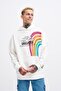 Men's Rainbow Printed Hooded Sweatshirt Ecru - 7