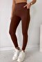 High Waist Lycra Sports Leggings with Side Pockets - Dark Brown - 2