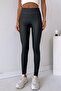 High Waist Women's Leather Leggings with Lifting Effect - Black - 4