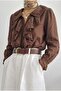Brown Ruffled Collar Blouse