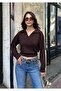 Women's Brown Polo Neck Modal Textured Soft Blouse