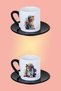 Watercolor Themed Naughty Cats Printed Black Set of 4 Porcelain Turkish Coffee Cups - 2