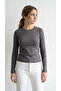 Women's Stretchy Fabric Fitted Slim Fit Long Sleeve Anthracite T-Shirt - 3