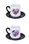 Purple Roses Printed Black Set of 4 Porcelain Turkish Coffee Cups - 2