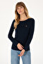 Women's Navy Blue Slim Crew Neck Basic Sweatshirt 50315419-Vr033