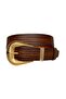 100% Genuine Leather, Brown Women's Jeans Belt with Large Gold Buckle and Metal Bridge 4 Cm=an-byn-65 - 2