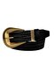 100% Genuine Leather, Large Gold Buckle, Black Women's Jeans Belt with Metal Bridge 4 Cm=an-byn-65