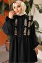 WOMEN'S BLACK LEAF PATTERNED SHIRT TUNIC T 6302