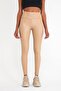 Women's Beige Color Raised High Waist Leather Leggings - 7