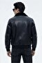 Men's Fur-Trimmed Collar Fur-Lined Slim-Fit Leather Jacket - 4