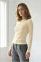 Women's Stretchy Fabric Body-Fitting Slim Fit Long Sleeve Buttery Yellow T-Shirt - 2