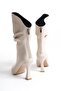 Women's Heeled Pointed Toe Gusseted Back Zipper Goblet Heel Boots Sara Beige - 6