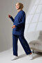 Women's Navy Blue Transitional Combed Cotton Bottom and Top Sporty and Comfortable Two-Piece Tunic Trousers Stylish Hijab Set - 6