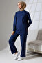 Women's Navy Blue Transitional Combed Cotton Bottom and Top Sporty and Comfortable Two-Piece Tunic Trousers Stylish Hijab Set - 3