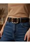 Brown Suede Belt with Gold Buckle on Top of Each Other - 3