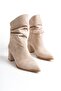 Women's Thick Heeled Pointed Toe Gusseted Back Zipper Casual Boots Greta Beige Suede - 7