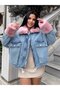 Women's Furry Denim Women's Coat - 2
