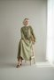 Women's Linen Blouse Skirt Set Crew Neck Tie-Detail Elastic Waist Casual Comfortable Modest Two-Piece Set - 5