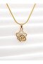 Rose Figured Gold Necklace – Zircon Stone, Elegant and Romantic Design