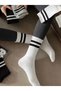 Unisex Long Tennis College Socks Striped Gray White Black Set - 3