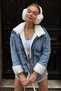 Winter Fur Lined Jean Jacket Blue Sherpa Denim Jacket Coat - 7