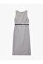 Slim Fit Sleeveless Crew Neck Belted Midi Length Pencil Dress - 3