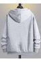 Men's Gray Hooded Zippered Oversize Sweatshirt Winter School Cardigan Hooded Printed - 2