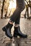 Women's Marta Black Leather Elastic Waterproof Boots - 6