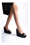 Women's Black Icon Wedge Heeled Shoes - 3