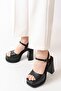 Women's Single Strap (12cm) Platform Heeled Shoes Black - 3