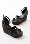 Women's Cross Strap Wedge Heels (11cm) Shoes Comfortable High Heels 700 Black - 3