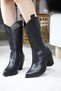 Women's Black Leather Cowboy 7 cm Heeled Zippered Boots Black - 2