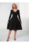 New Season Noble Elegance Women's Long Sleeve Laser Cut Imported Crepe Midi Dress - 4