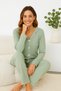 Ribbed Soft Cotton Women's Pajama Set with Bow Detail Long Sleeves