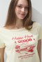 Women's Butter Color Printed Boat Neck Short Sleeve T-Shirt - 3
